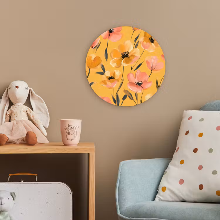 Bloemen - Geschilderd - Geel Wandcirkel kunststof plaat 5mm dik klein -tsfeer1_kind