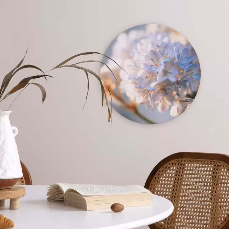 Bloemen - Lichtblauw - Wazig - Trosje Wandcirkel kunststof plaat 5mm dik klein -sfeer4