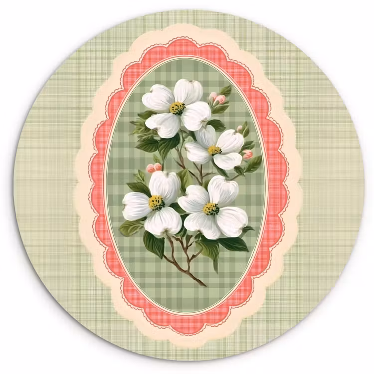 Bloemen - Illustratie - Geruit - Groen Wandcirkel kunststof plaat 5mm dik klein -3d
