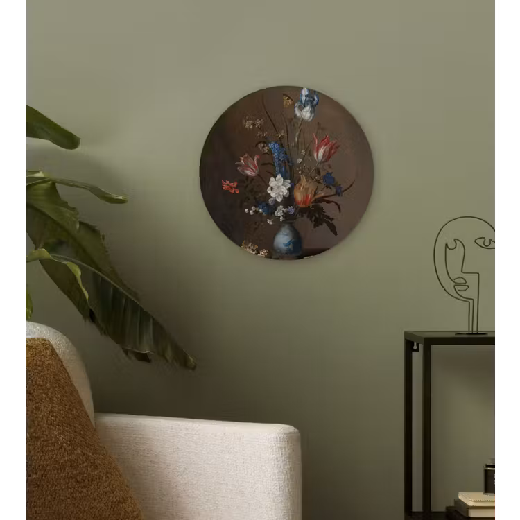 Bloemen in een Wan-Li vaas en schelpen - Schilderij van Balthasar van der Ast Wandcirkel kunststof plaat 5mm dik klein -sfeer3