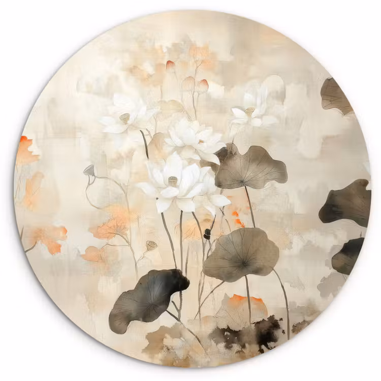 Bloemen - Japandi - Wabi sabi Wandcirkel kunststof plaat 5mm dik klein -3d
