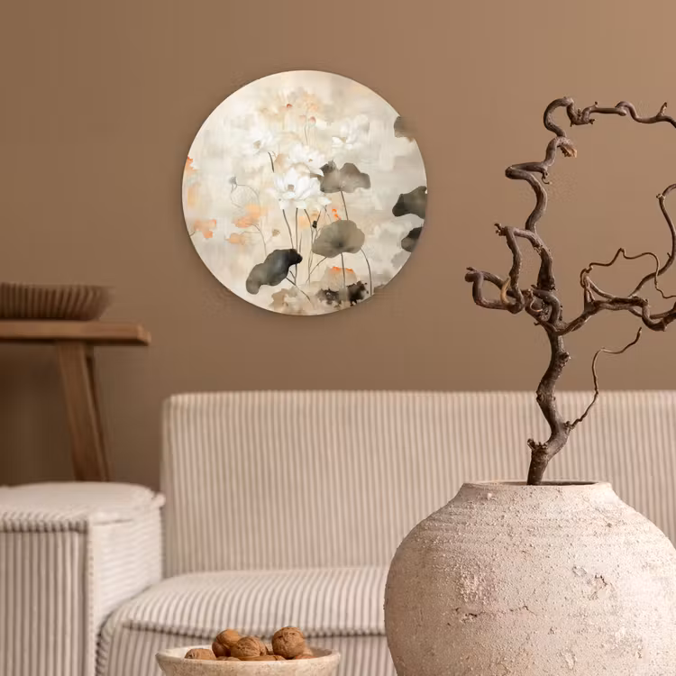 Bloemen - Japandi - Wabi sabi Wandcirkel kunststof plaat 5mm dik klein -sfeer1