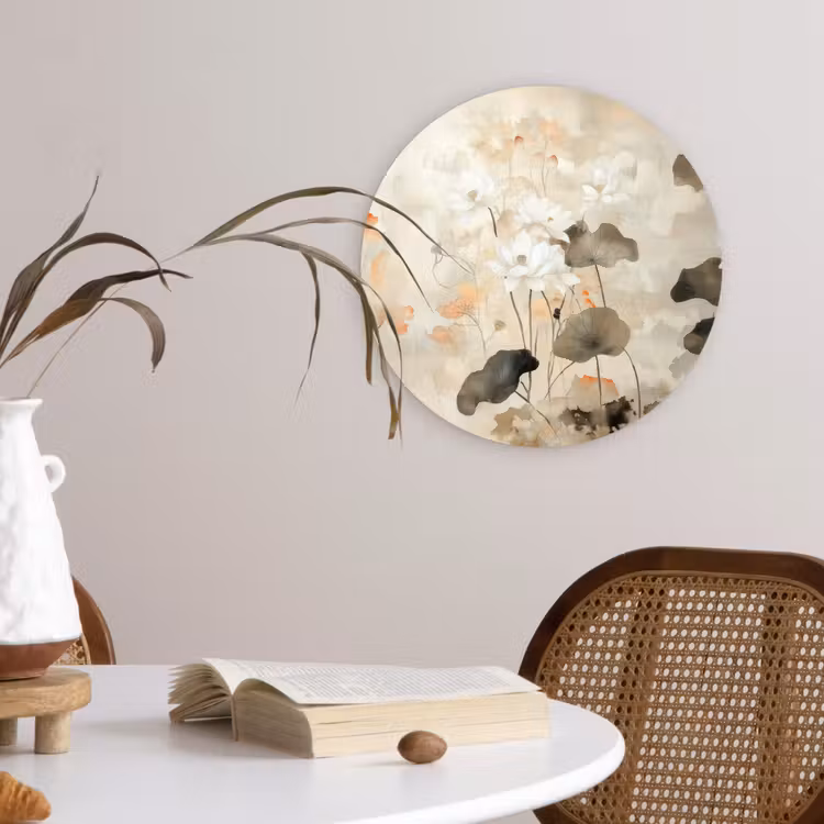 Bloemen - Japandi - Wabi sabi Wandcirkel kunststof plaat 5mm dik klein -sfeer4