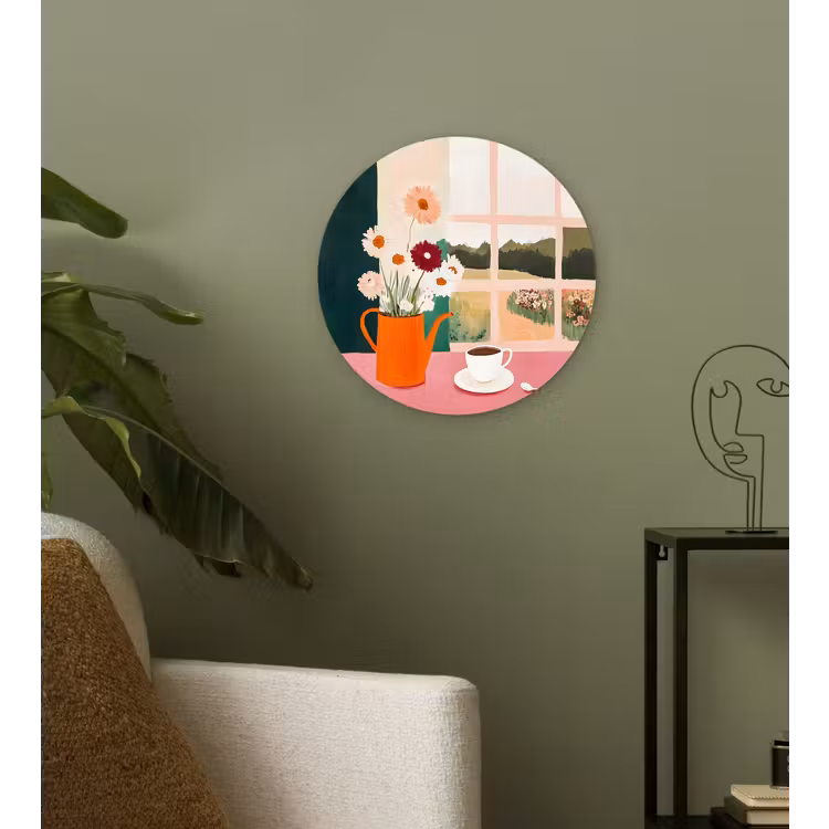 Bloemen - Koffie - Raam Wandcirkel kunststof plaat 5mm dik klein -sfeer3