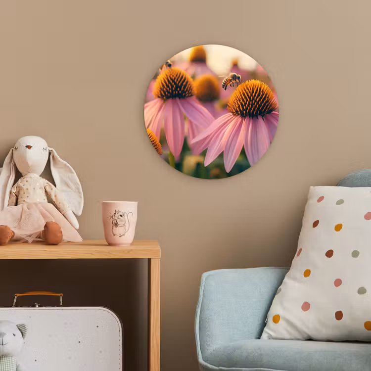 Bloemen - Paars - Bijen Wandcirkel kunststof plaat 5mm dik klein -tsfeer1_kind