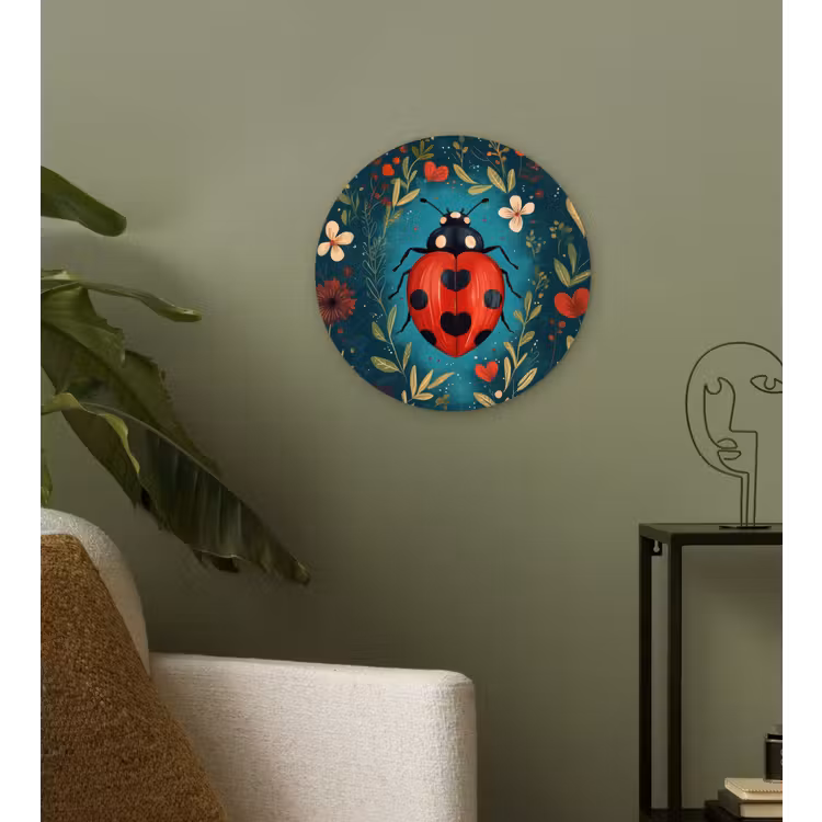 Bloemen - Lieveheersbeestje - Hartje - Rood Wandcirkel kunststof plaat 5mm dik klein -sfeer3