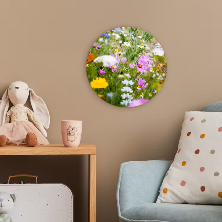 Bloemen - Natuur - Groen - Gras - Paars - Wit Wandcirkel kunststof plaat 5mm dik klein -tsfeer1_kind