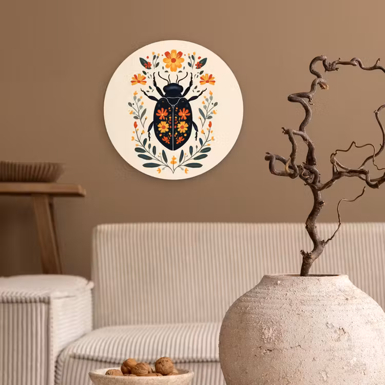 Bloemen - Oranje - Planten - Sierlijk Wandcirkel kunststof plaat 5mm dik klein -sfeer1