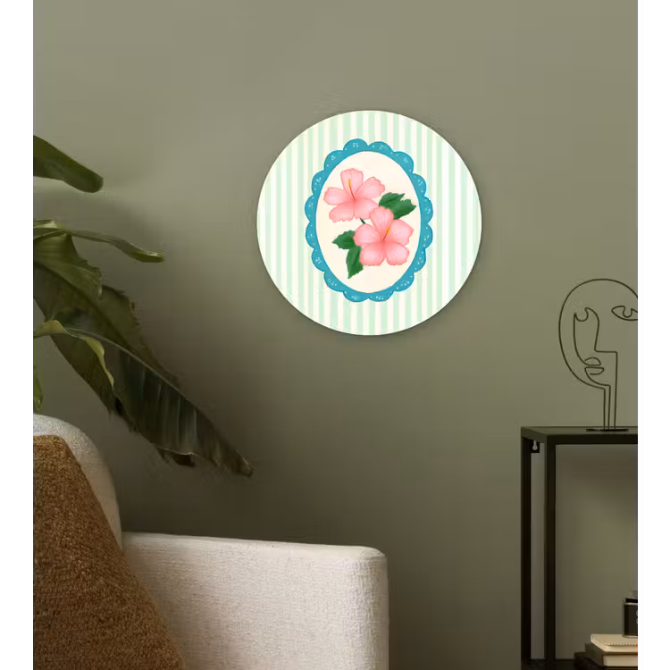 Bloemen - Ovaal - Strepen - Groen Wandcirkel kunststof plaat 5mm dik klein -sfeer3