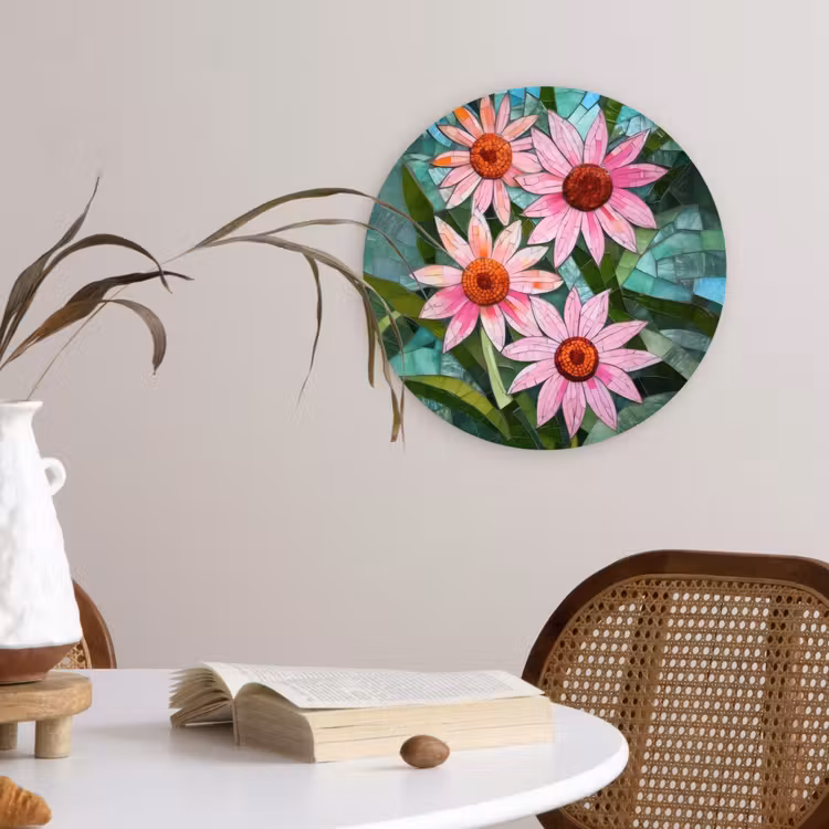 Bloemen - Roze - Glasmozaïek Wandcirkel kunststof plaat 5mm dik klein -sfeer4