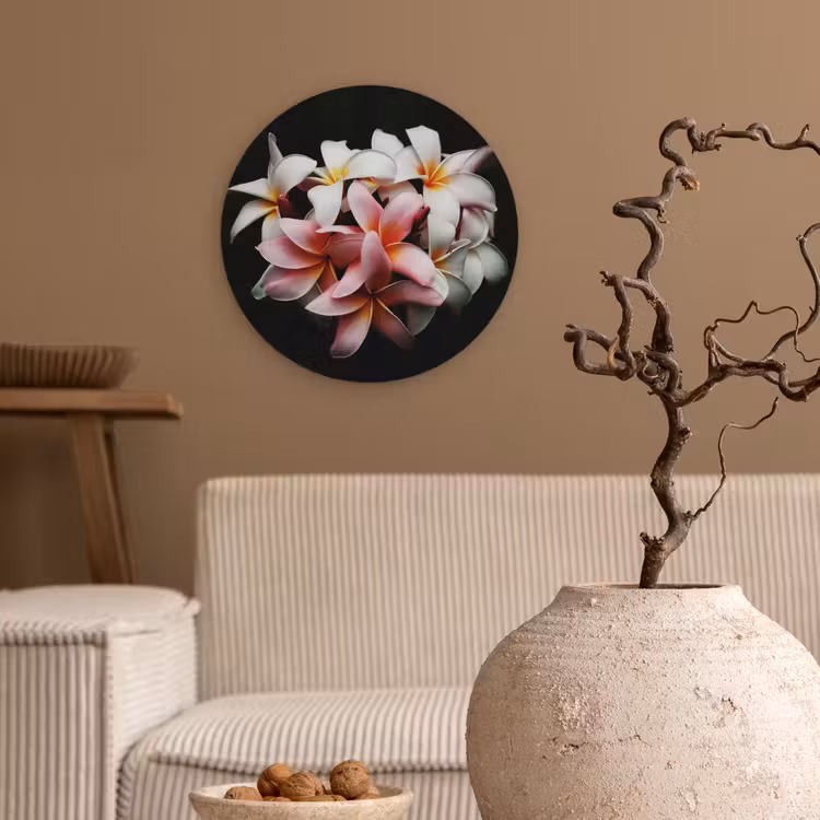 Bloemen - Roze - Zwart - Flora - Botanisch Wandcirkel kunststof plaat 5mm dik klein -sfeer1