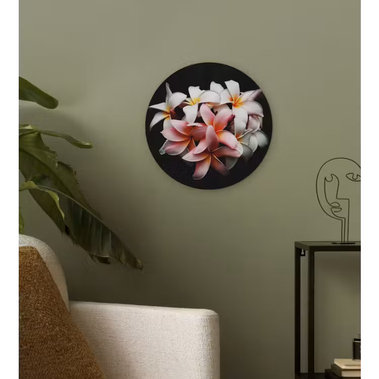 Bloemen - Roze - Zwart - Flora - Botanisch Wandcirkel kunststof plaat 5mm dik klein -sfeer3