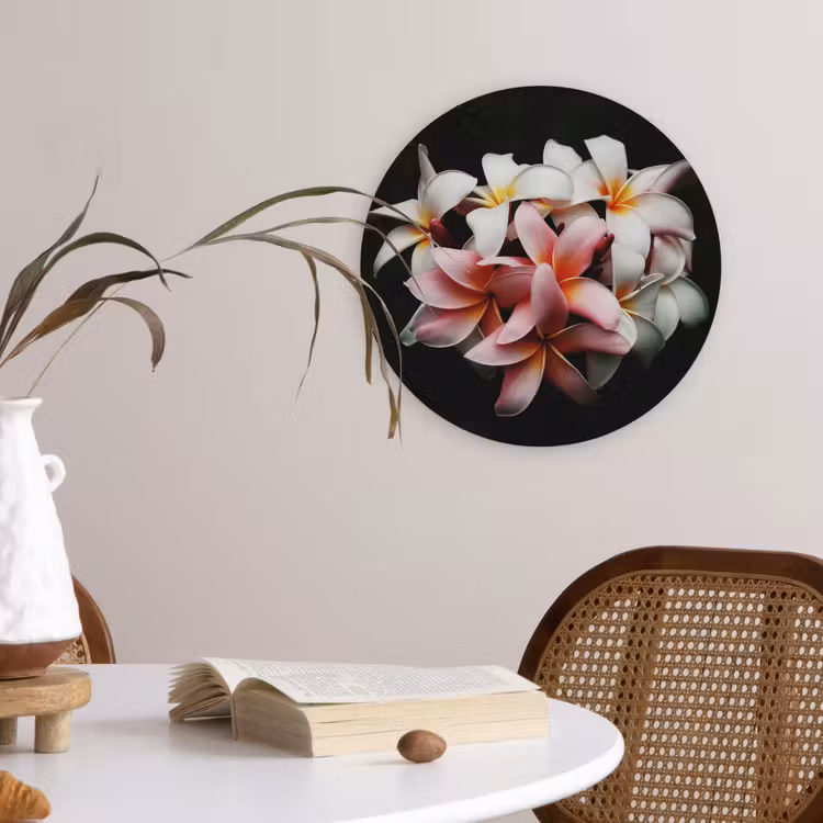 Bloemen - Roze - Zwart - Flora - Botanisch Wandcirkel kunststof plaat 5mm dik klein -sfeer4