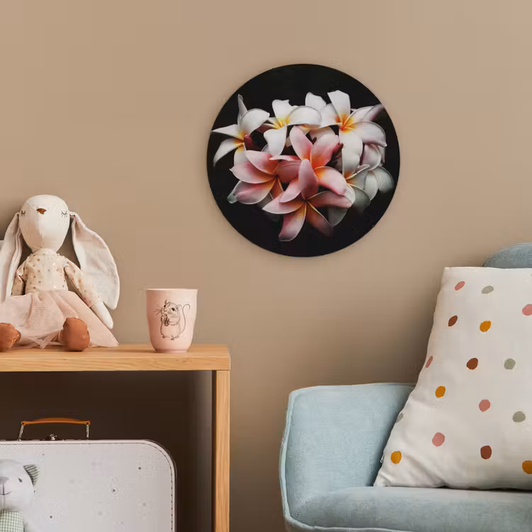 Bloemen - Roze - Zwart - Flora - Botanisch Wandcirkel kunststof plaat 5mm dik klein -tsfeer1_kind