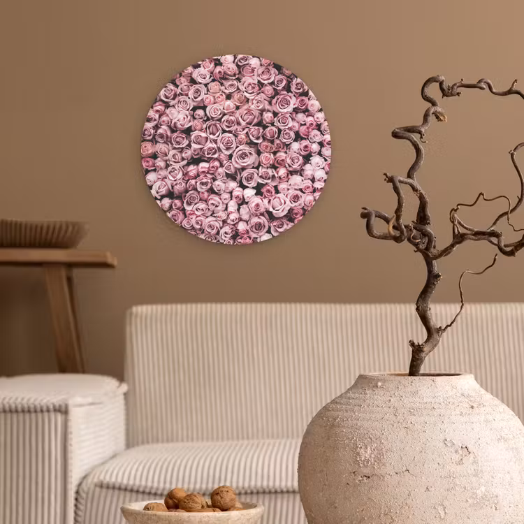 Bloemen - Rozen - Natuur - Roze - Botanisch Wandcirkel kunststof plaat 5mm dik klein -sfeer1