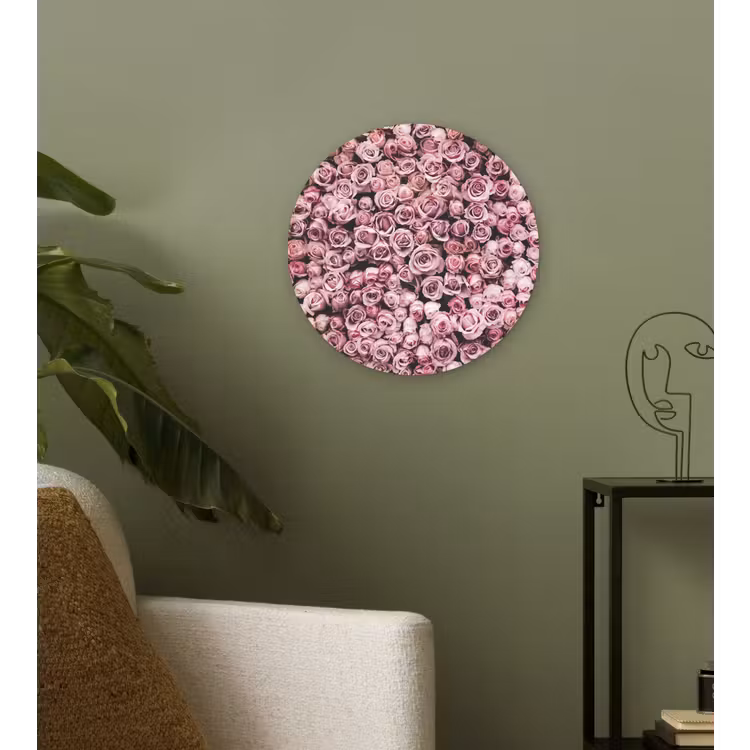Bloemen - Rozen - Natuur - Roze - Botanisch Wandcirkel kunststof plaat 5mm dik klein -sfeer3