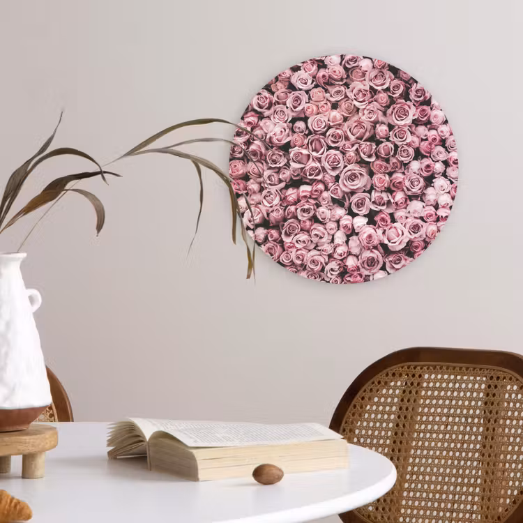 Bloemen - Rozen - Natuur - Roze - Botanisch Wandcirkel kunststof plaat 5mm dik klein -sfeer4