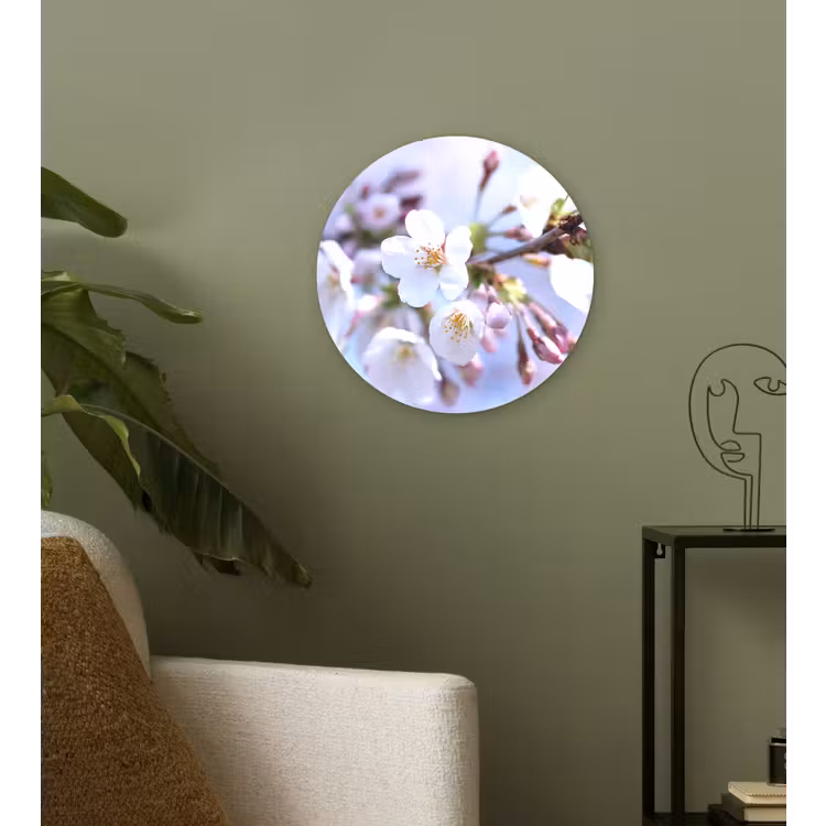 Bloemen - Sakura - Tak - Bloesem takken Wandcirkel kunststof plaat 5mm dik klein -sfeer3