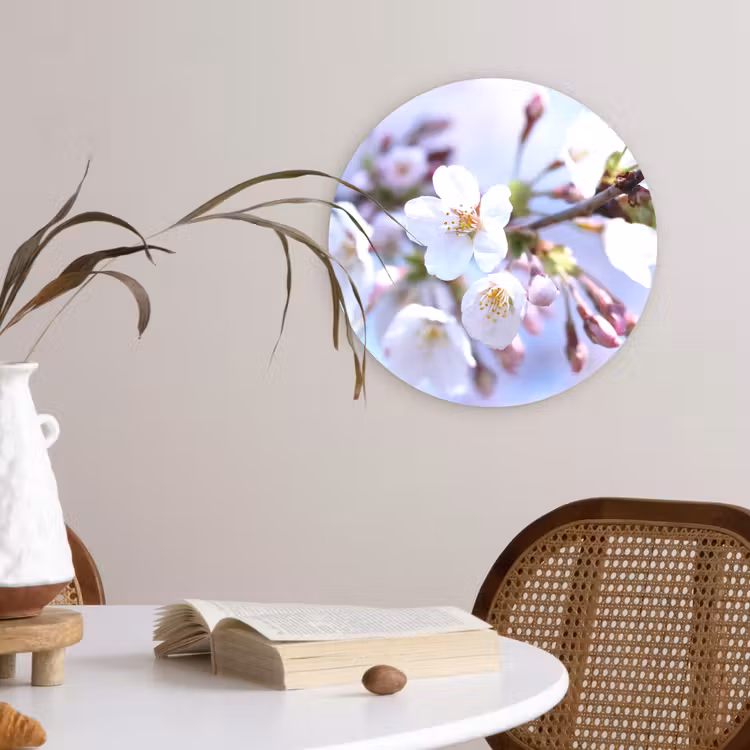 Bloemen - Sakura - Tak - Bloesem takken Wandcirkel kunststof plaat 5mm dik klein -sfeer4
