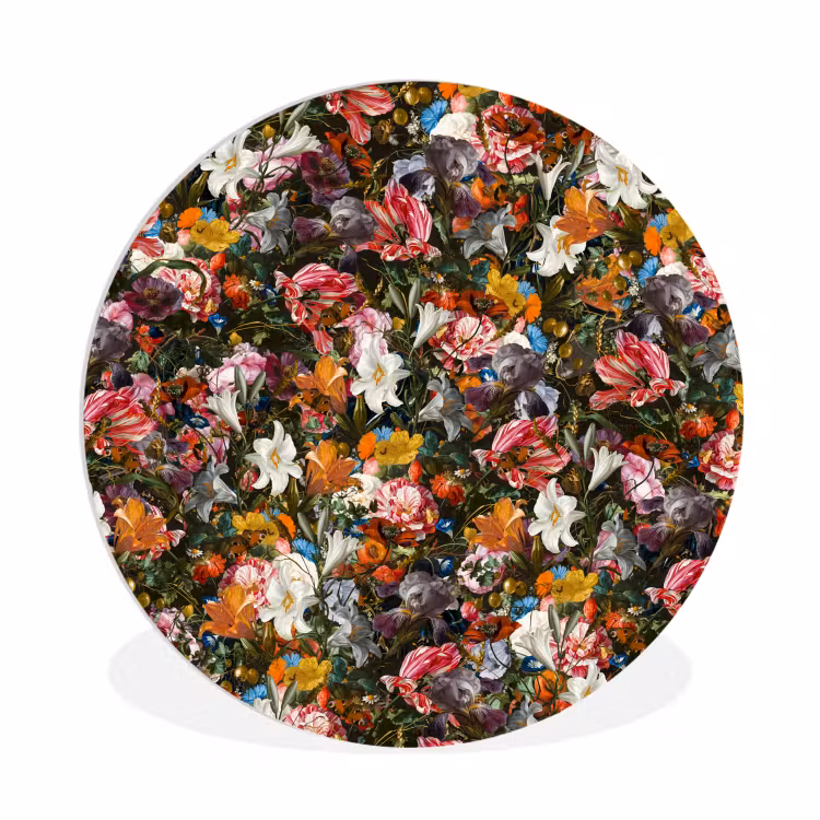 Bloemen - Vlinder - Design - Kunst - Abstract - Schilderij - Oude meesters Wandcirkel kunststof plaat 5mm dik klein -3d