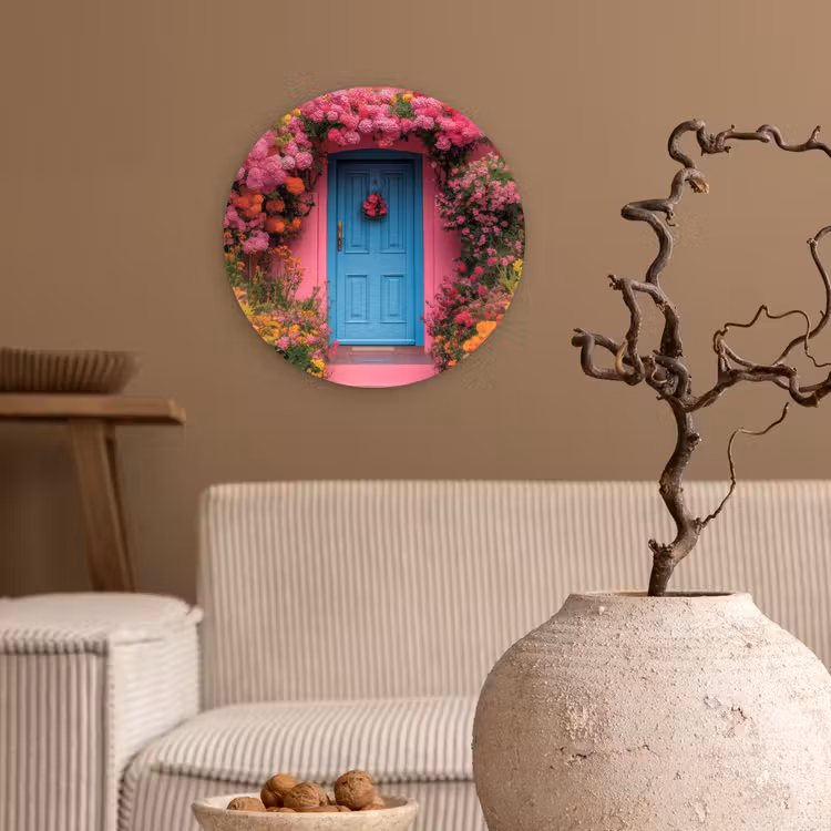 Bloemen - Deur - Roze Wandcirkel kunststof plaat 5mm dik klein -sfeer1