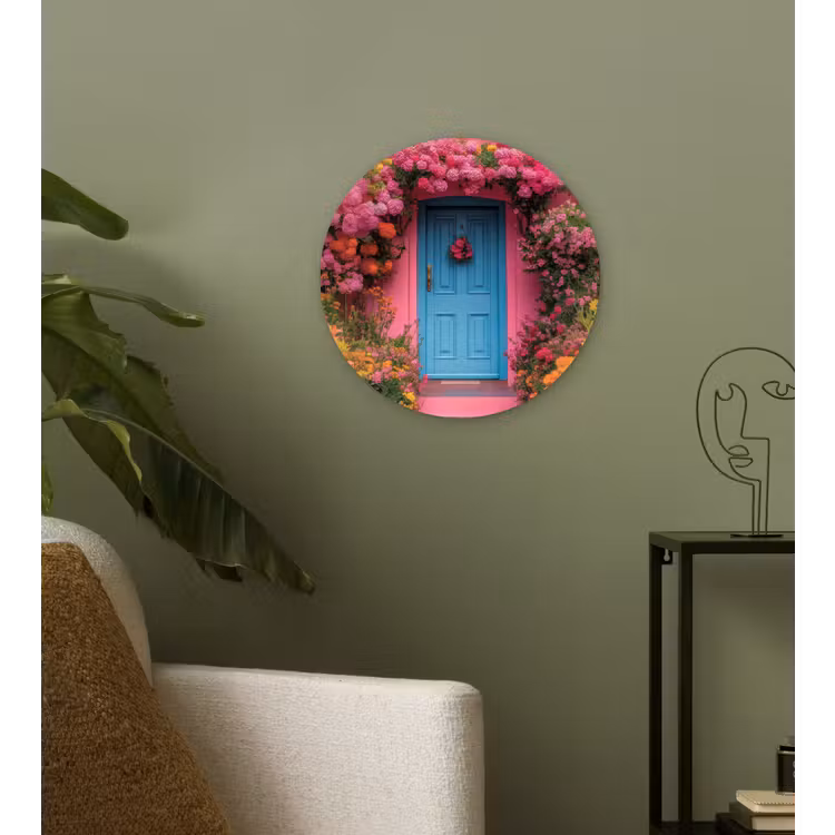 Bloemen - Deur - Roze Wandcirkel kunststof plaat 5mm dik klein -sfeer3