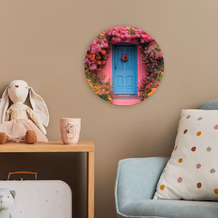 Bloemen - Deur - Roze Wandcirkel kunststof plaat 5mm dik klein -tsfeer1_kind