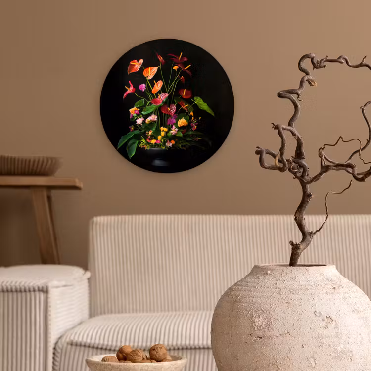 Bloemen - Vaas - Kleurrijk Wandcirkel kunststof plaat 5mm dik klein -sfeer1