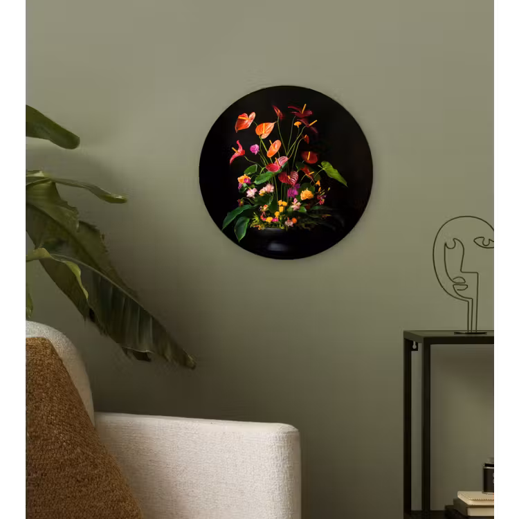 Bloemen - Vaas - Kleurrijk Wandcirkel kunststof plaat 5mm dik klein -sfeer3