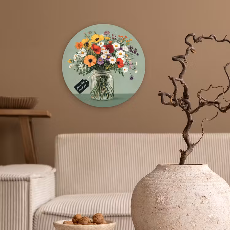 Bloemen - Vaas - Kaartje Wandcirkel kunststof plaat 5mm dik klein -sfeer1