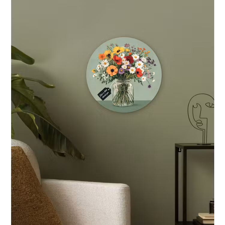 Bloemen - Vaas - Kaartje Wandcirkel kunststof plaat 5mm dik klein -sfeer3