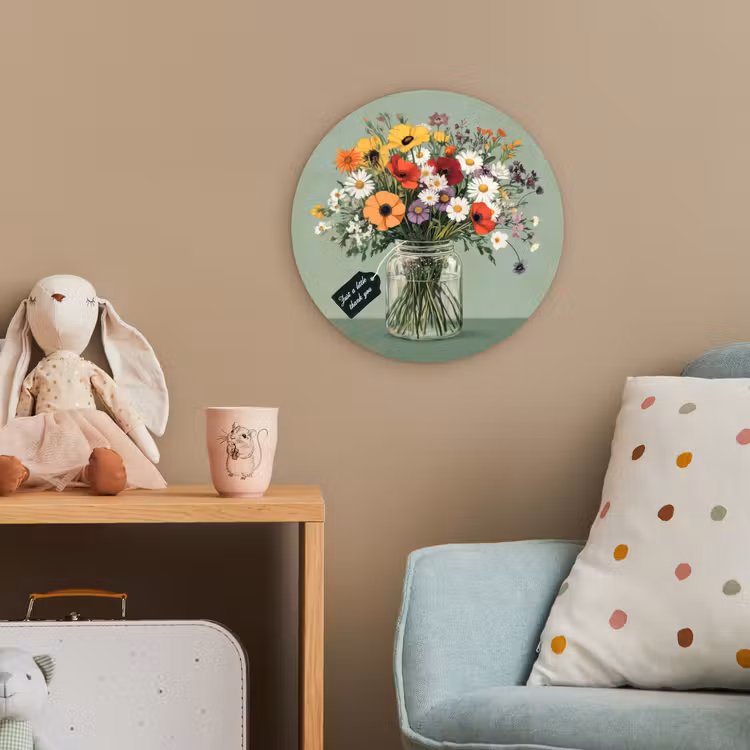 Bloemen - Vaas - Kaartje Wandcirkel kunststof plaat 5mm dik klein -tsfeer1_kind