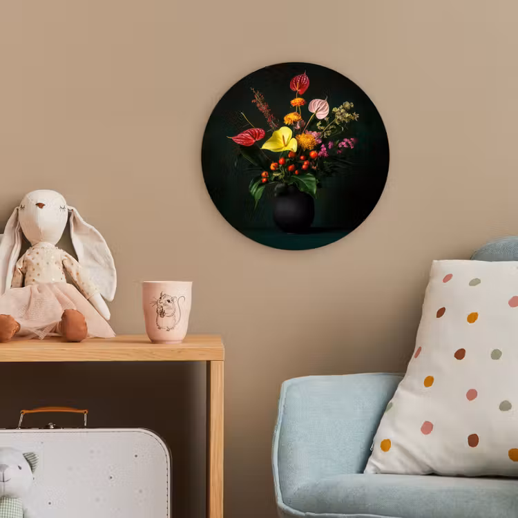 Bloemen - Vaas - Zwart Wandcirkel kunststof plaat 5mm dik klein -tsfeer1_kind