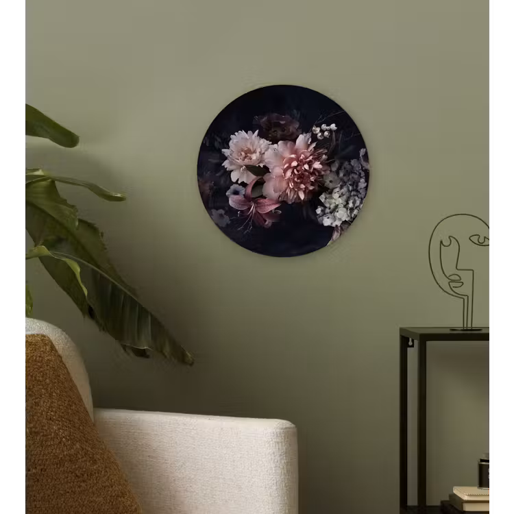 Bloemen - Vintage - Pastel - Zwart - Boeket Wandcirkel kunststof plaat 5mm dik klein -sfeer3