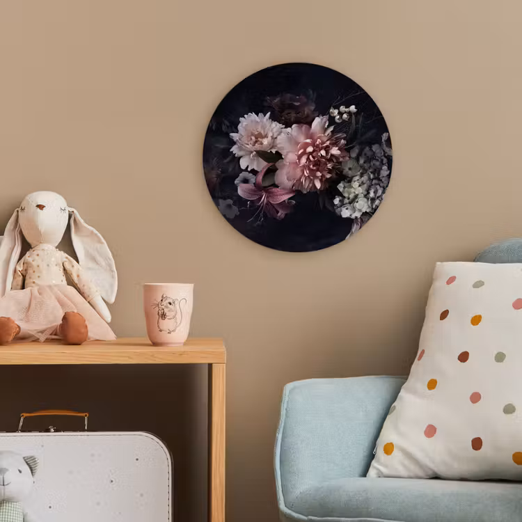 Bloemen - Vintage - Pastel - Zwart - Boeket Wandcirkel kunststof plaat 5mm dik klein -tsfeer1_kind
