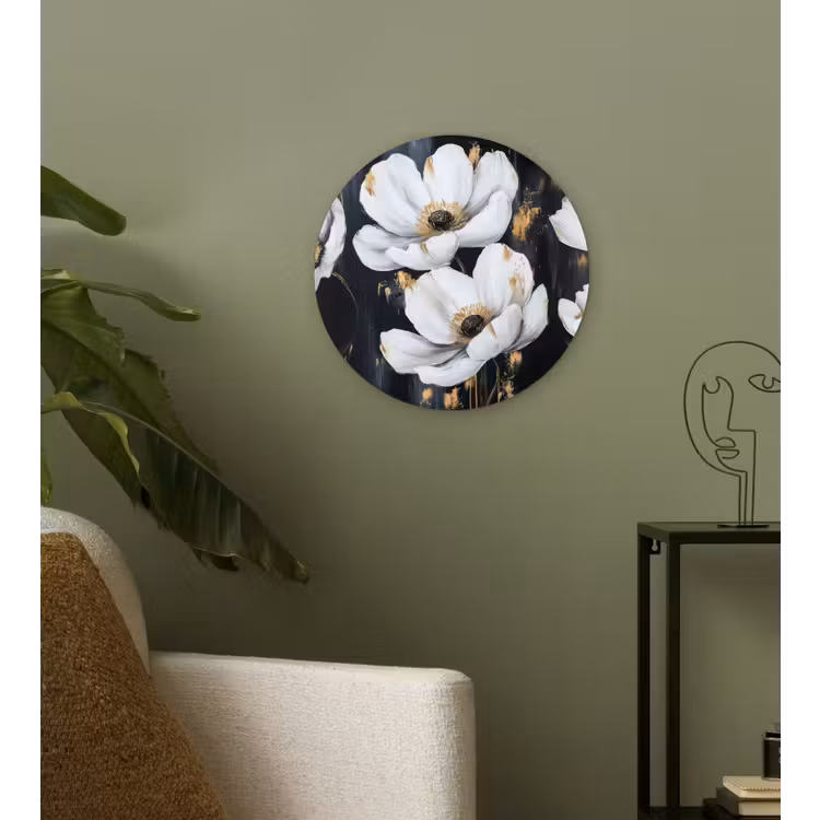 Bloemen - Wit - Abstract Wandcirkel kunststof plaat 5mm dik klein -sfeer3