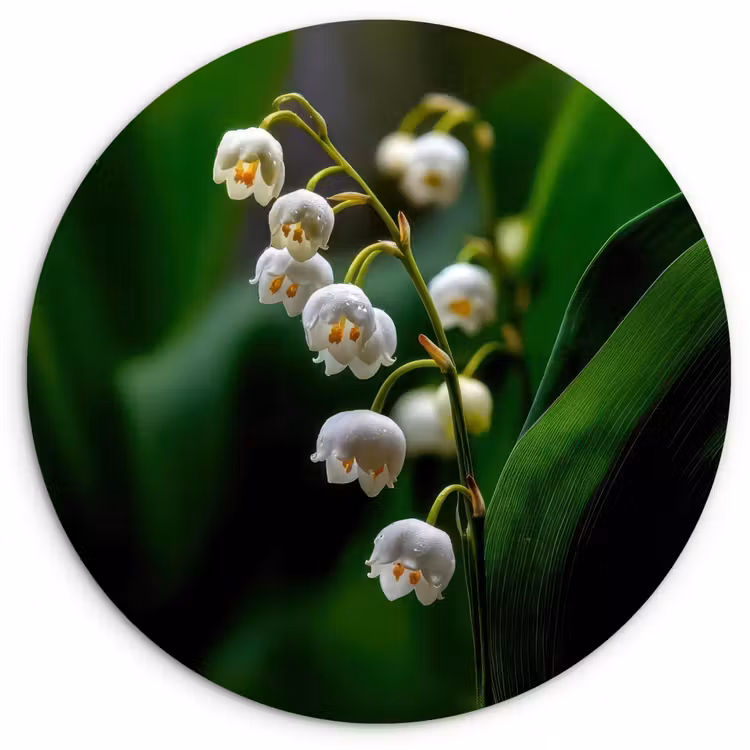 Bloemen - Wit - Bladeren - Lelietjes Wandcirkel kunststof plaat 5mm dik klein -3d