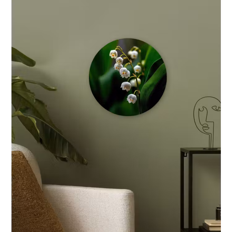 Bloemen - Wit - Bladeren - Lelietjes Wandcirkel kunststof plaat 5mm dik klein -sfeer3