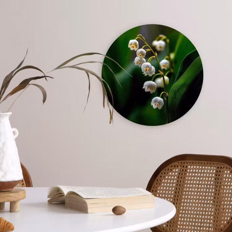 Bloemen - Wit - Bladeren - Lelietjes Wandcirkel kunststof plaat 5mm dik klein -sfeer4