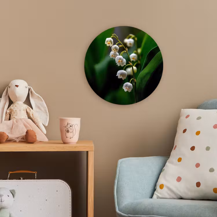 Bloemen - Wit - Bladeren - Lelietjes Wandcirkel kunststof plaat 5mm dik klein -tsfeer1_kind