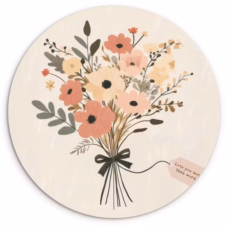 Bloemen - Quote - Beige - Lint Wandcirkel kunststof plaat 5mm dik klein -3d