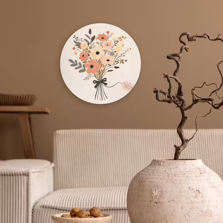 Bloemen - Quote - Beige - Lint Wandcirkel kunststof plaat 5mm dik klein -sfeer1