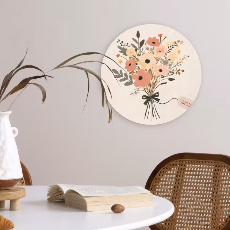 Bloemen - Quote - Beige - Lint Wandcirkel kunststof plaat 5mm dik klein -sfeer4