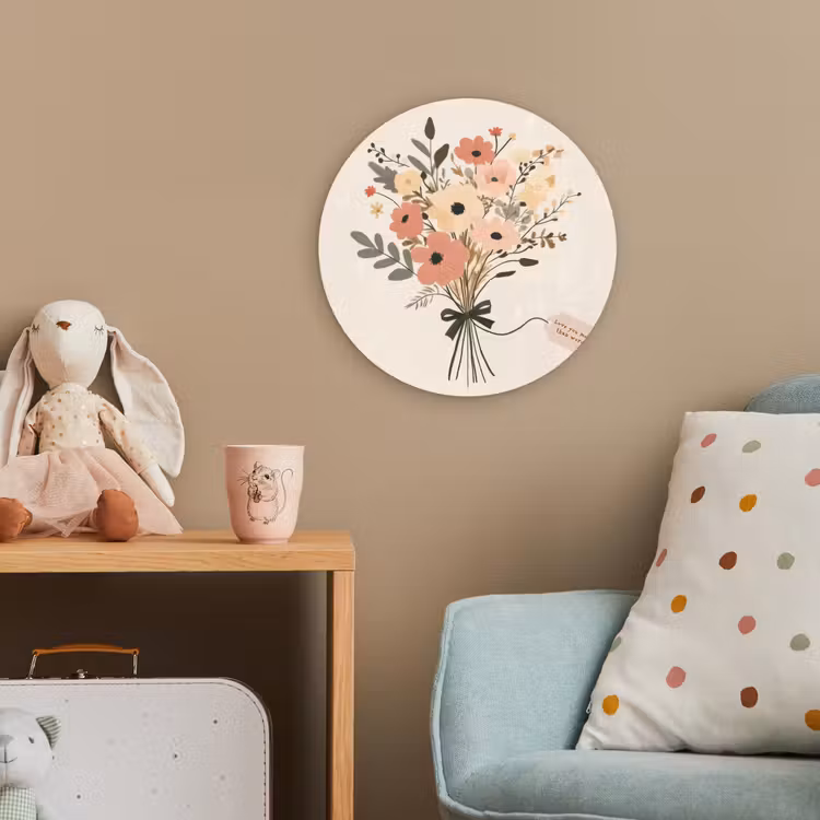 Bloemen - Quote - Beige - Lint Wandcirkel kunststof plaat 5mm dik klein -tsfeer1_kind
