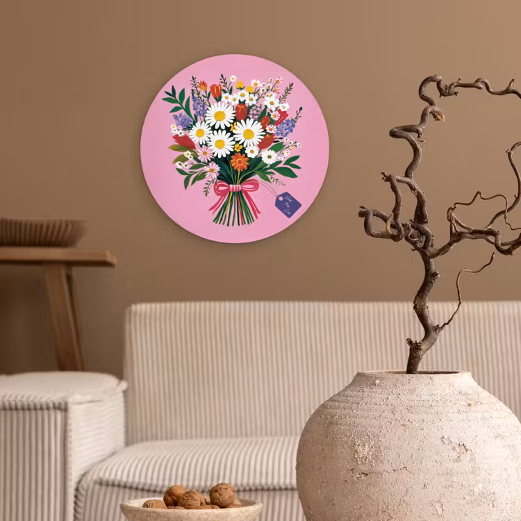 Bloemen - Quote - Kaartje - Kleurrijk Wandcirkel kunststof plaat 5mm dik klein -sfeer1