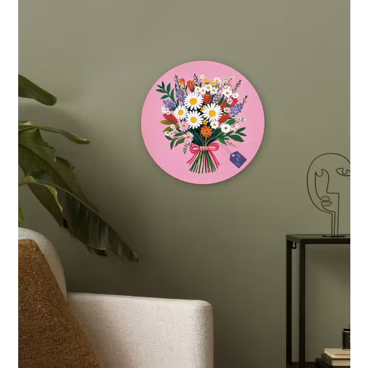 Bloemen - Quote - Kaartje - Kleurrijk Wandcirkel kunststof plaat 5mm dik klein -sfeer3