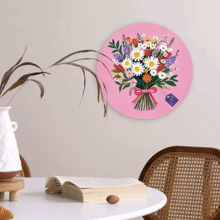 Bloemen - Quote - Kaartje - Kleurrijk Wandcirkel kunststof plaat 5mm dik klein -sfeer4