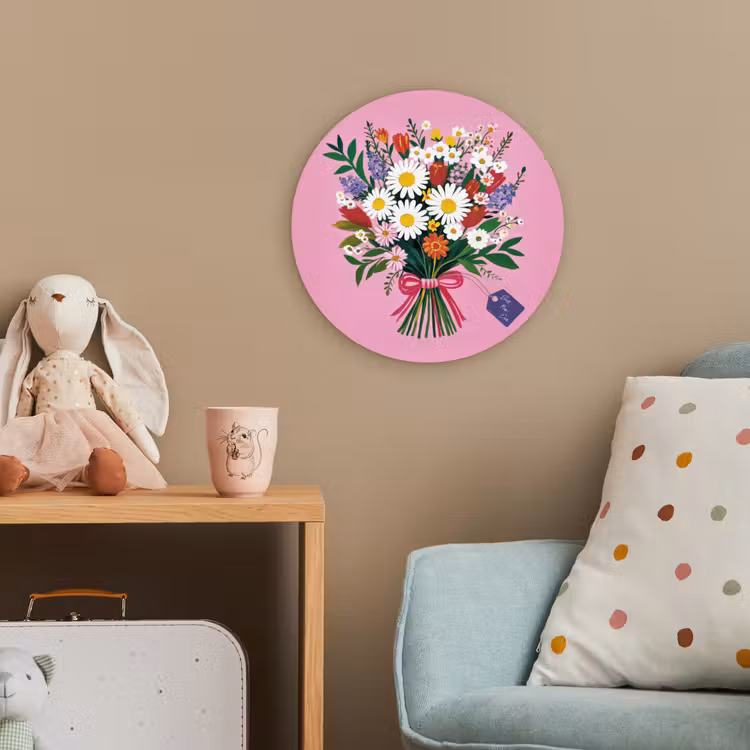 Bloemen - Quote - Kaartje - Kleurrijk Wandcirkel kunststof plaat 5mm dik klein -tsfeer1_kind