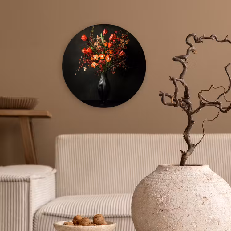 Bloemen - Takken - Boeket Wandcirkel kunststof plaat 5mm dik klein -sfeer1