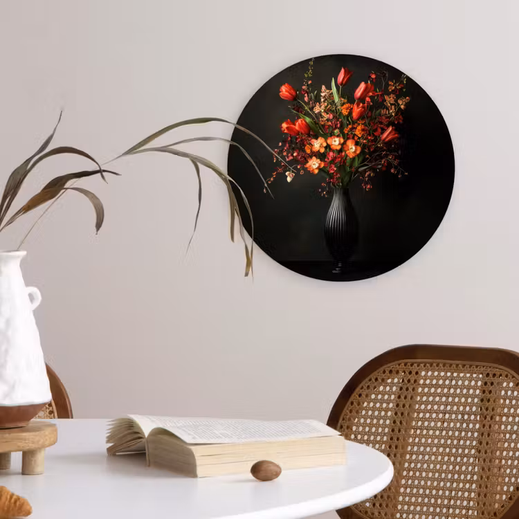 Bloemen - Takken - Boeket Wandcirkel kunststof plaat 5mm dik klein -sfeer4